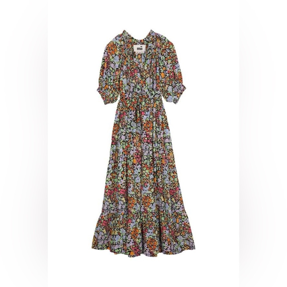 Garmentory Mii Collection Mona Cotton Maxi Dress Large Black Floral / no tie